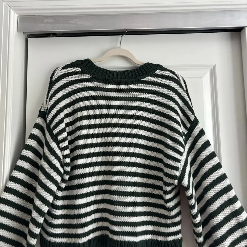 Show‎ Me Your Mumu Good Karma Cardigan Forest Green Striped Balloon Sleeves Sz L